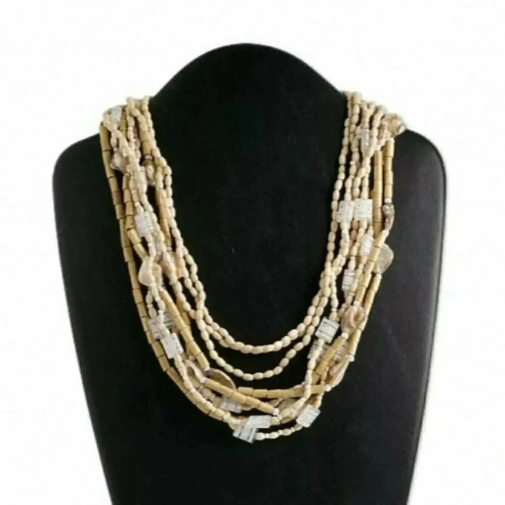 Vintage Mother of Pearl Acrylic Wood Beads 9-Strand Necklace